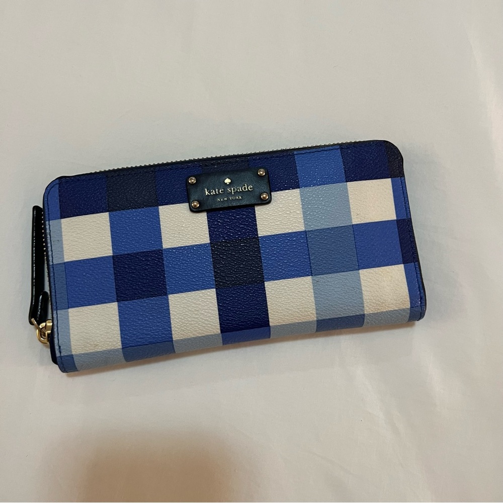 Kate spade blue gingham wallet